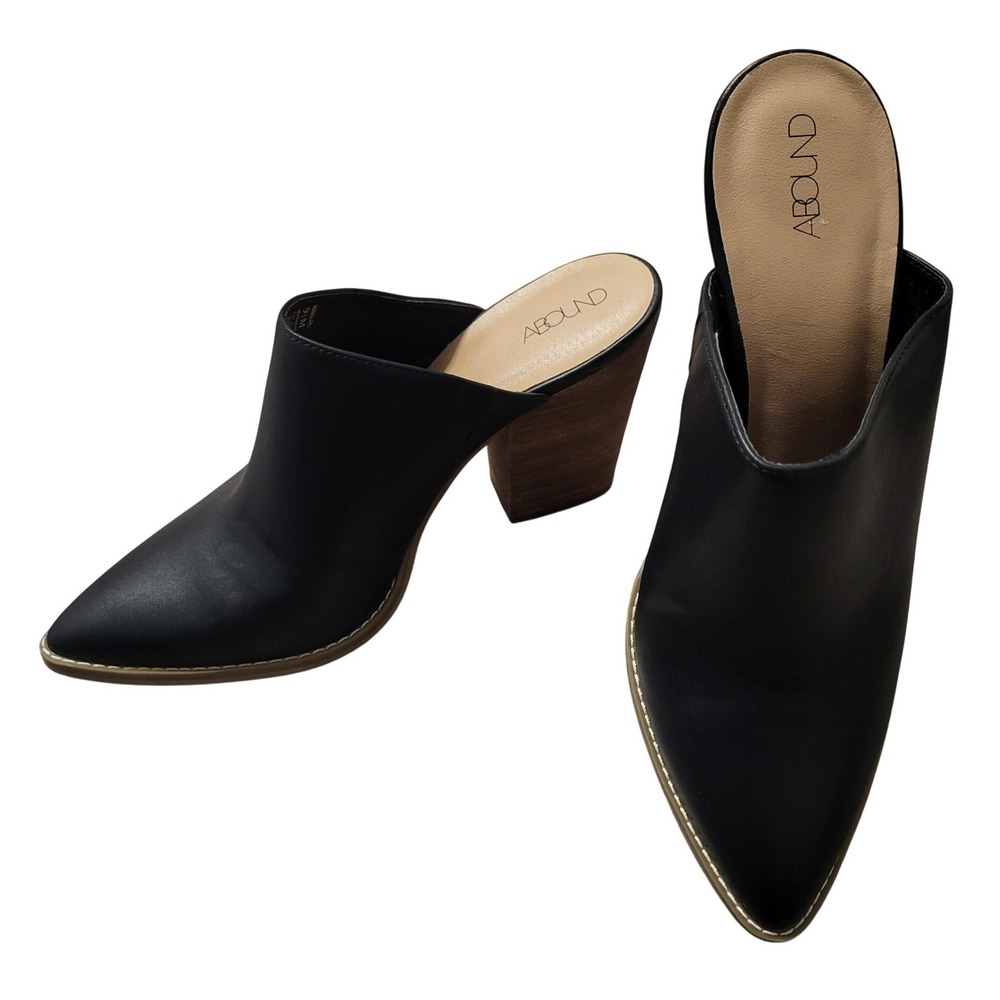 Abound Maya Black Pointed Toe Block Heel Mules Womens 9.5 Western Modern Fall
